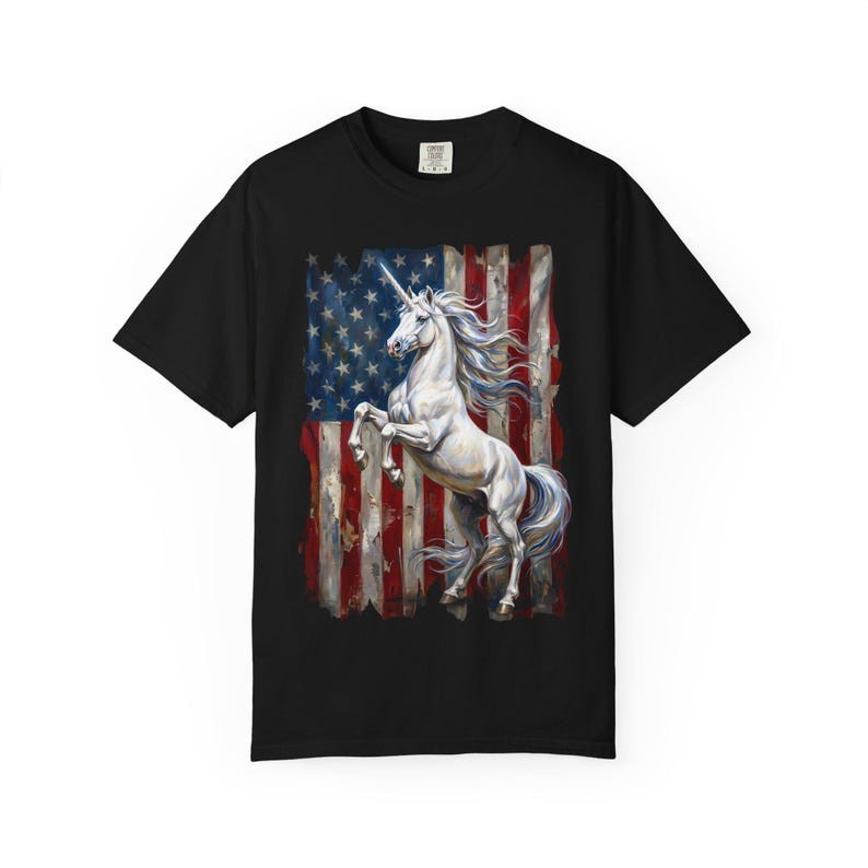 Patriotic Unicorn Shirt • American Flag July 4th Fantasy Graphic Tee