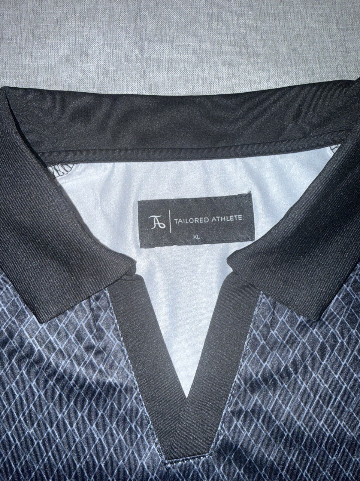 Retro Open Collar Polo In Square Geo Print XL -Brand- Tailored Athlete gallery