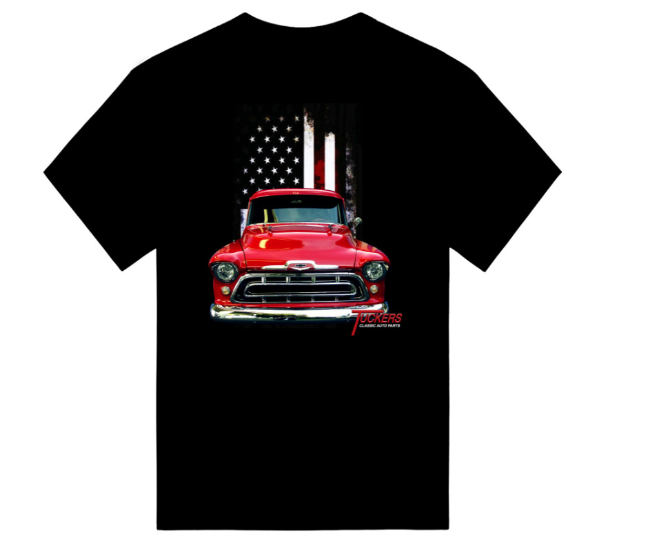 Classic 1957 Chevy Pickup Truck 3100 Patriotic T-Shirt Black or Blue Soft Cotton gallery
