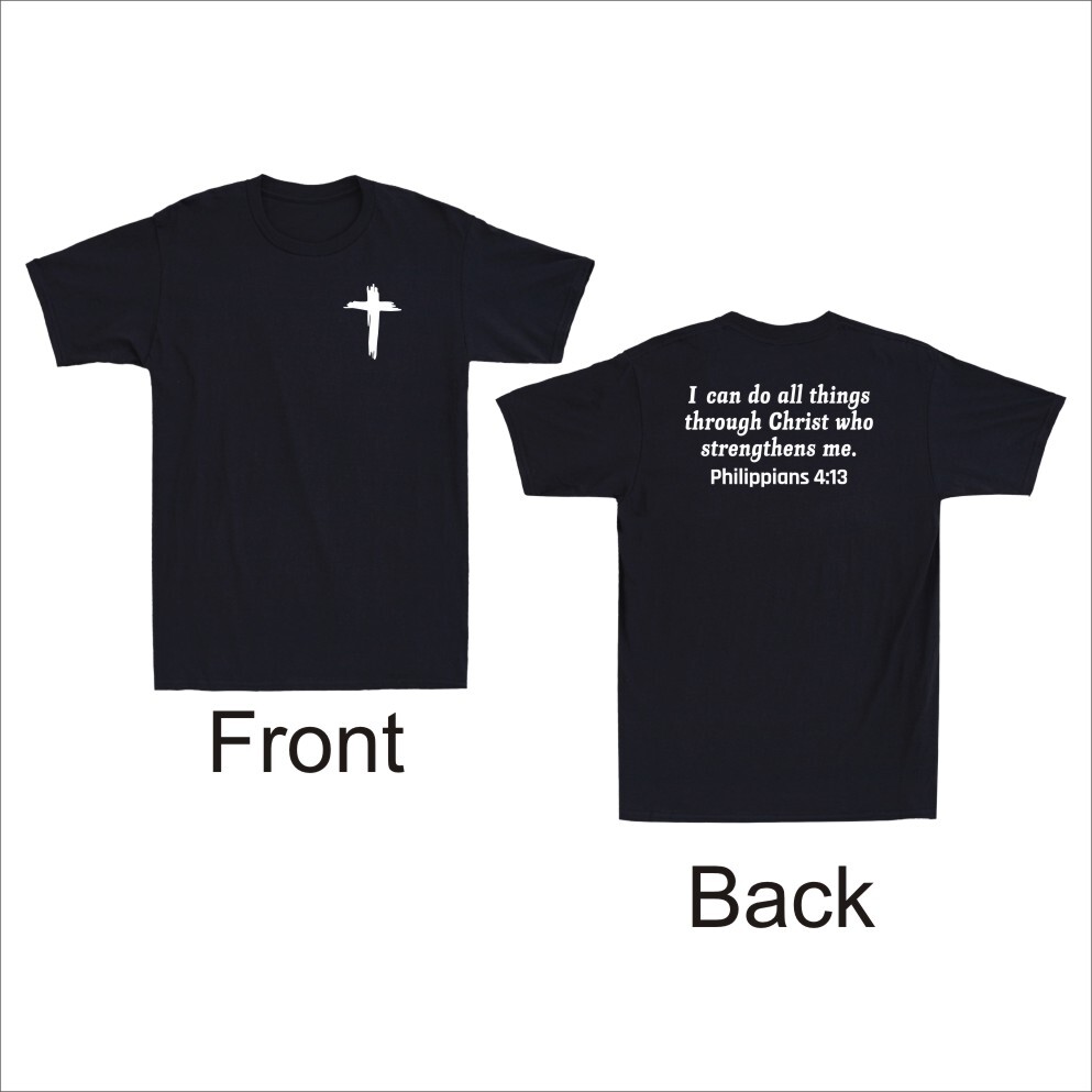 Philippians 4:13 Jesus Christian Bible Cross Faith (Front & Back) Men's T-Shirt gallery