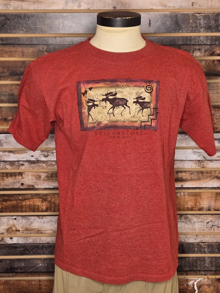 Vintage Eco Mountain Yellowstone Moose Painting Shirt Large