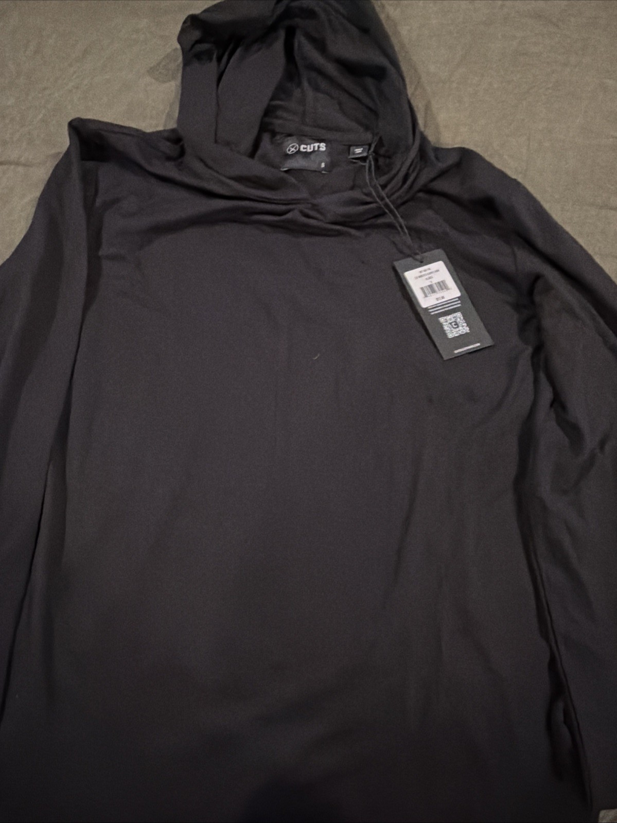 NWT Cuts AO Men's Small Long Sleeve Hooded Curve-Hem Black Shirt- $72 Retail! gallery