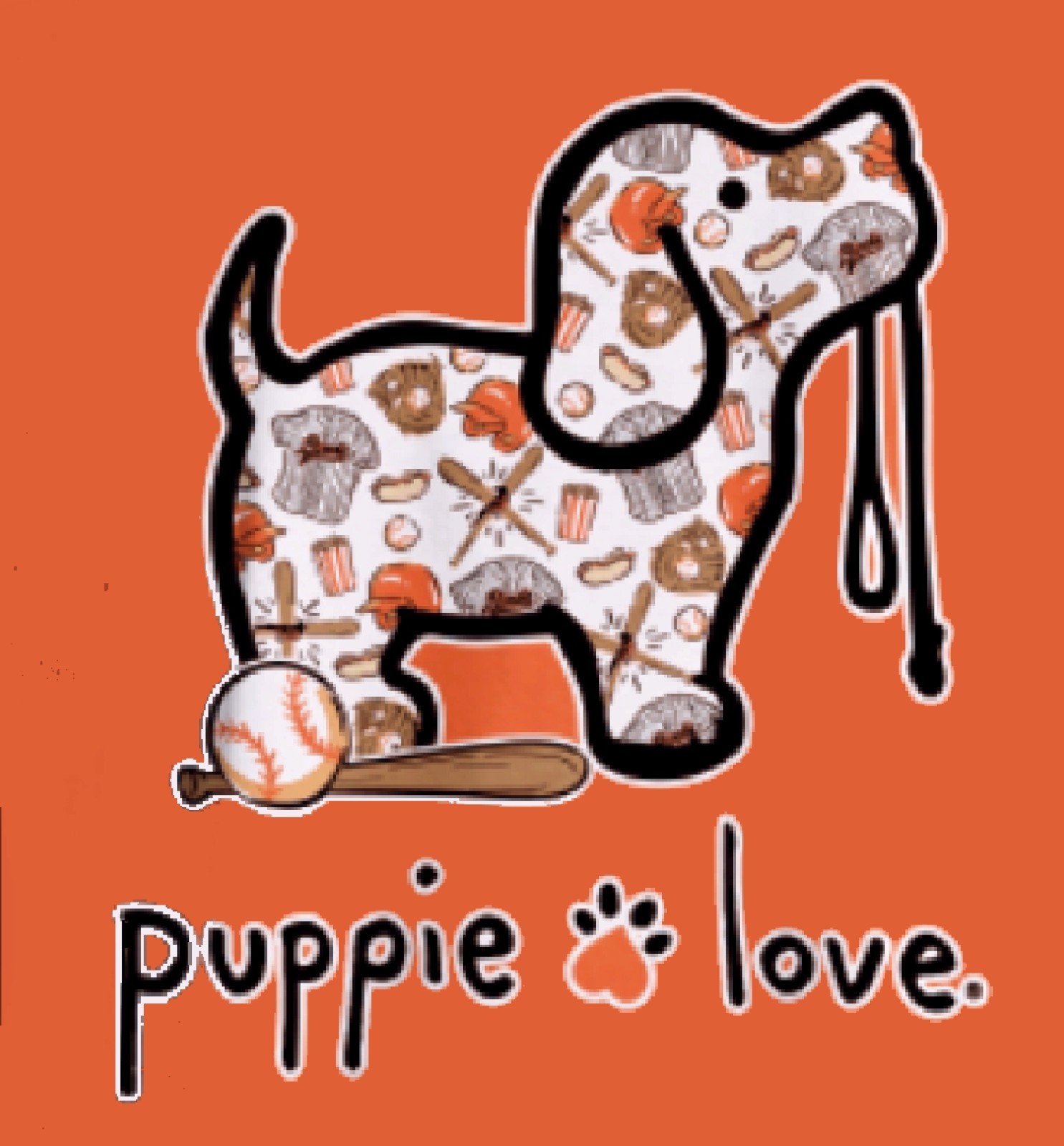 Puppie Love Dog Baseball Pup Orange Short Sleeve T-Shirt NEW Fast Ship gallery
