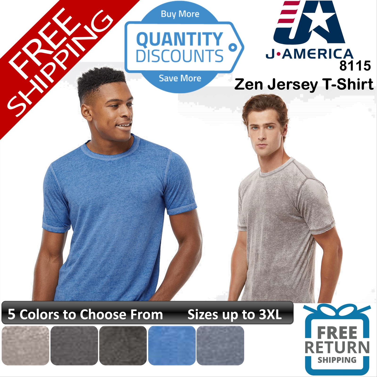 🔥 J. America Men Zen Jersey T-shirt Short Sleeve Blend Soft Up To 3XL 8115 gallery