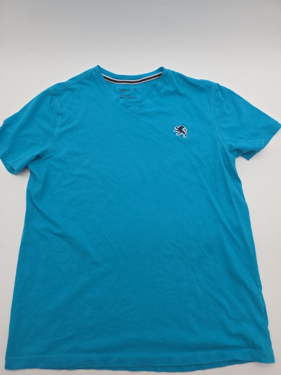 Express Jersey T-Shirt Men Medium V-Neck Blue Solid.#43665