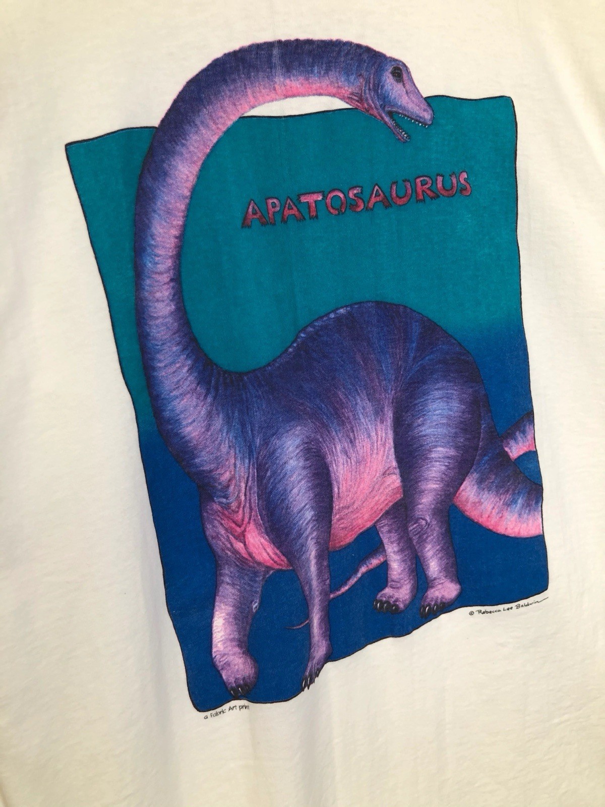 Vtg Fabric Art White Single Stitch Dinosaur Apatosaurus Nature USA Made XL gallery