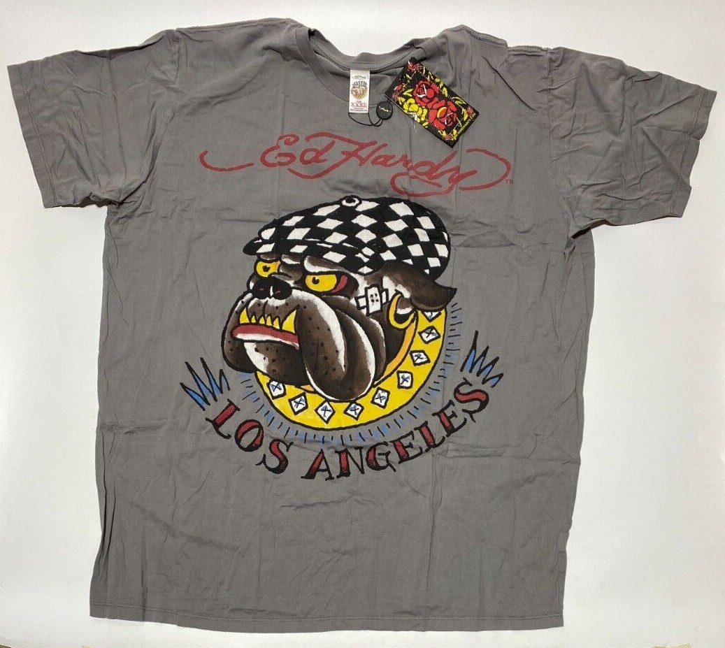 Authentic New Vintage Men’s Ed Hardy T-shirt Grey Bulldog 3XL