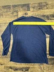 JOHN DEERE Leather Logo Long Sleeve T-Shirt L Henley Button Up 100% Cotton Blue