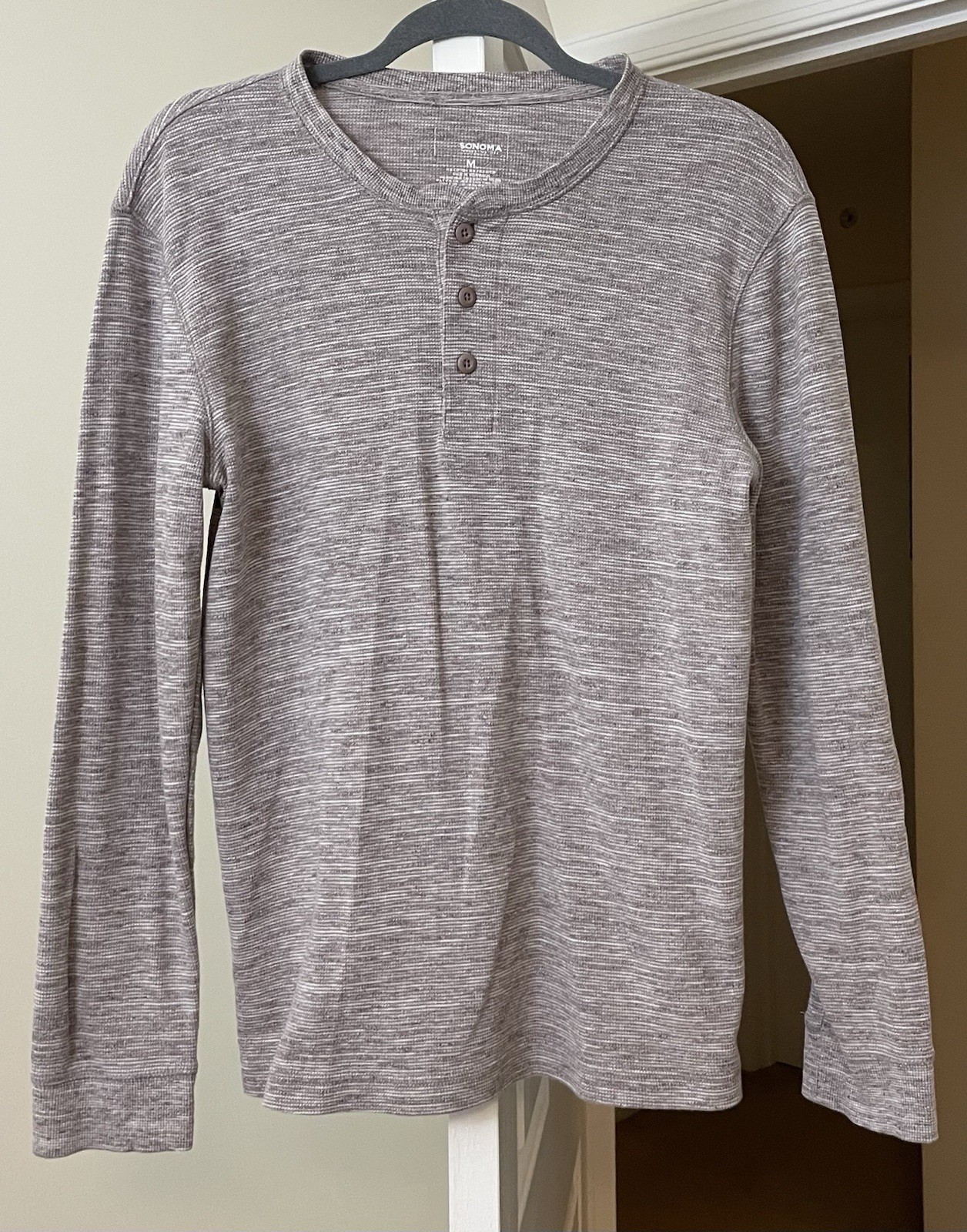 Sonoma Shirt Beige Henley Knit Pullover Casual Outdoors Long Sleeve Men’s Medium