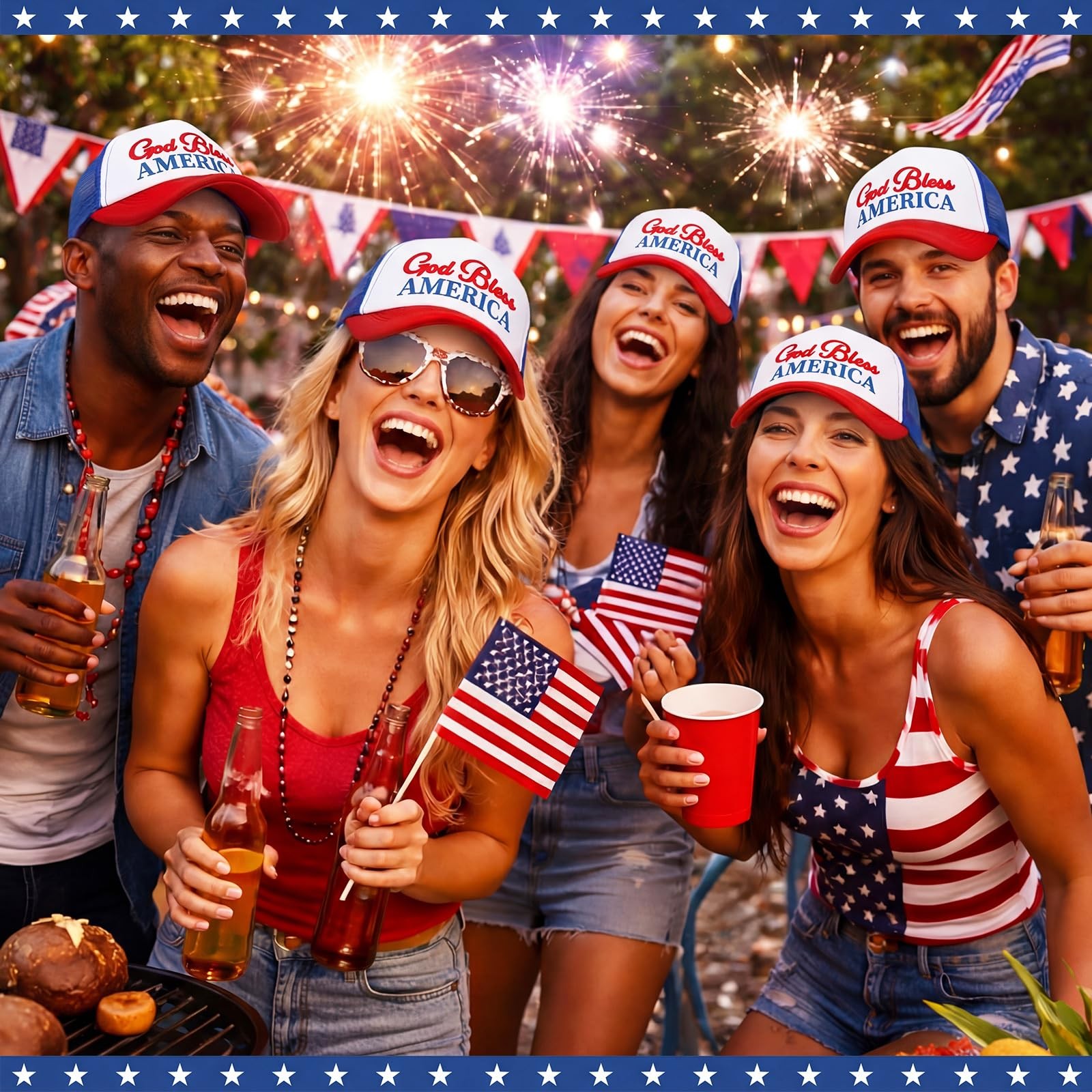 4 Pack 250th Anniversary Patriotic Hats Bulk Adjustable 4th of July Trucker H... gallery