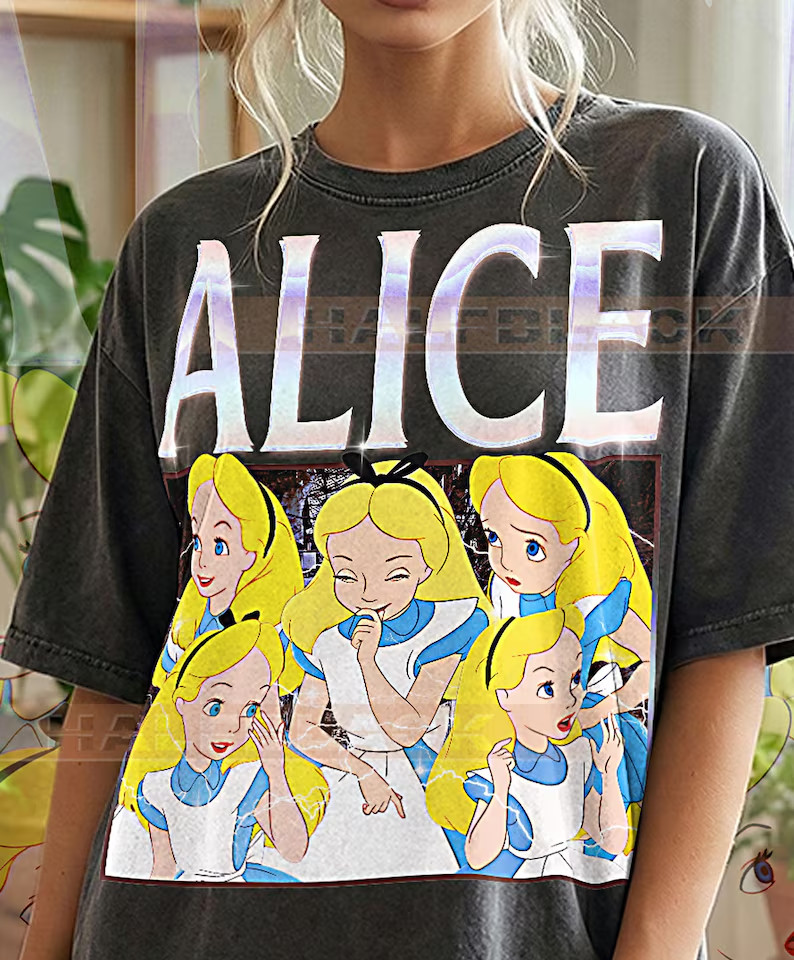 Alice Al1ce In W0nderland Tshirt, Retro 90s Graphic Faded Tee