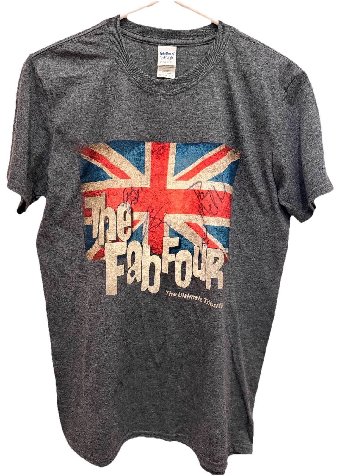 Fab Four Ultimate Tribute Gray Medium Shirt Beatles Cotton Union Jack – SIGNED