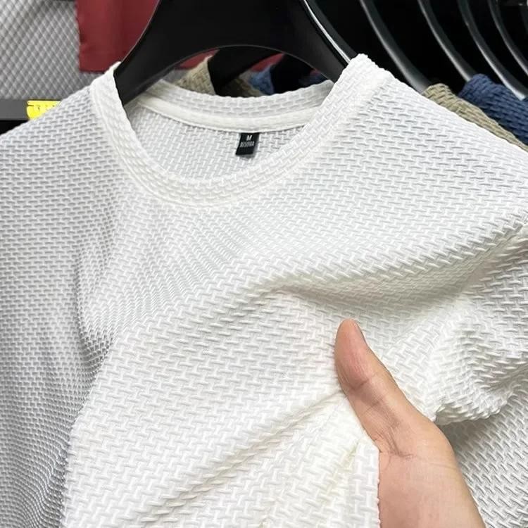 Men’s Bamboo Ice Silk Mesh T-shirt Summer Short Sleeve Slim Fit Casual Top