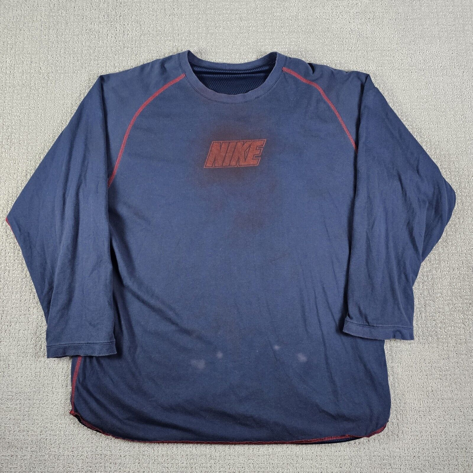 VTG Nike Reversible Long Sleeve Shirt Mens XL Blue Center Swoosh Y2K Spellout gallery