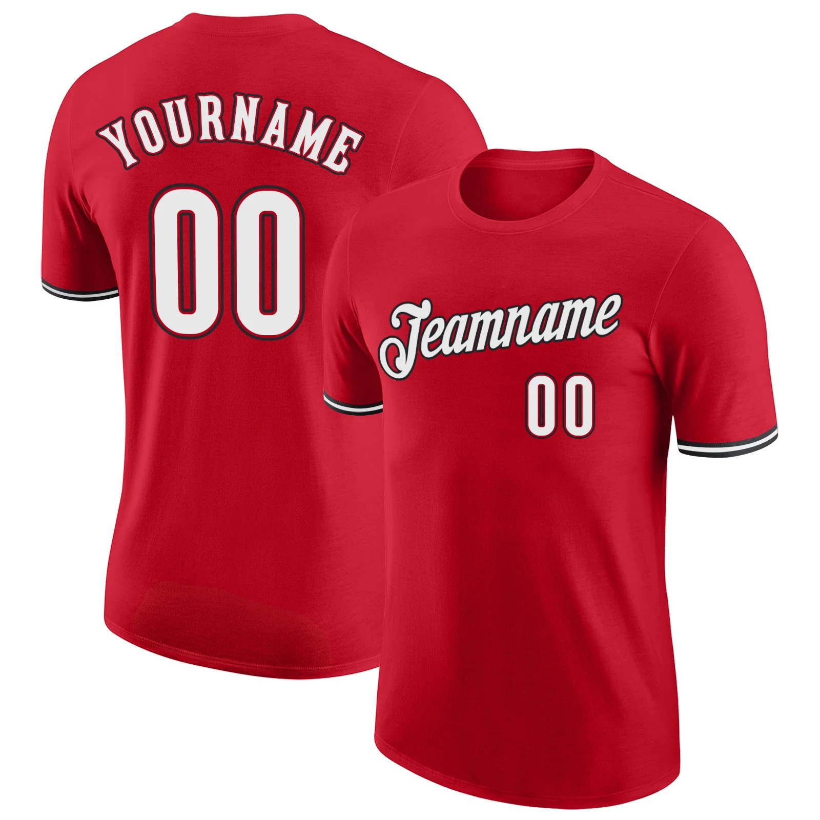 Custom Red White Black Performance T-Shirt Mens Sport Team Graphic Gift Tee gallery