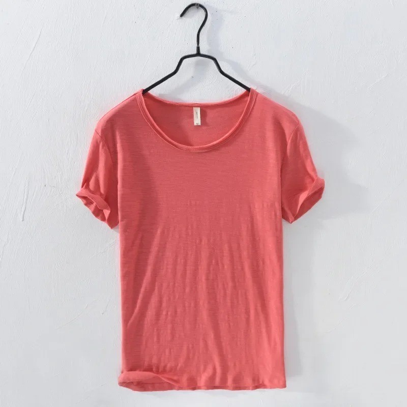 Men's Raw Edge T-Shirt 100% Cotton Retro Slim Fit Casual O-Neck Lightweight Tee gallery
