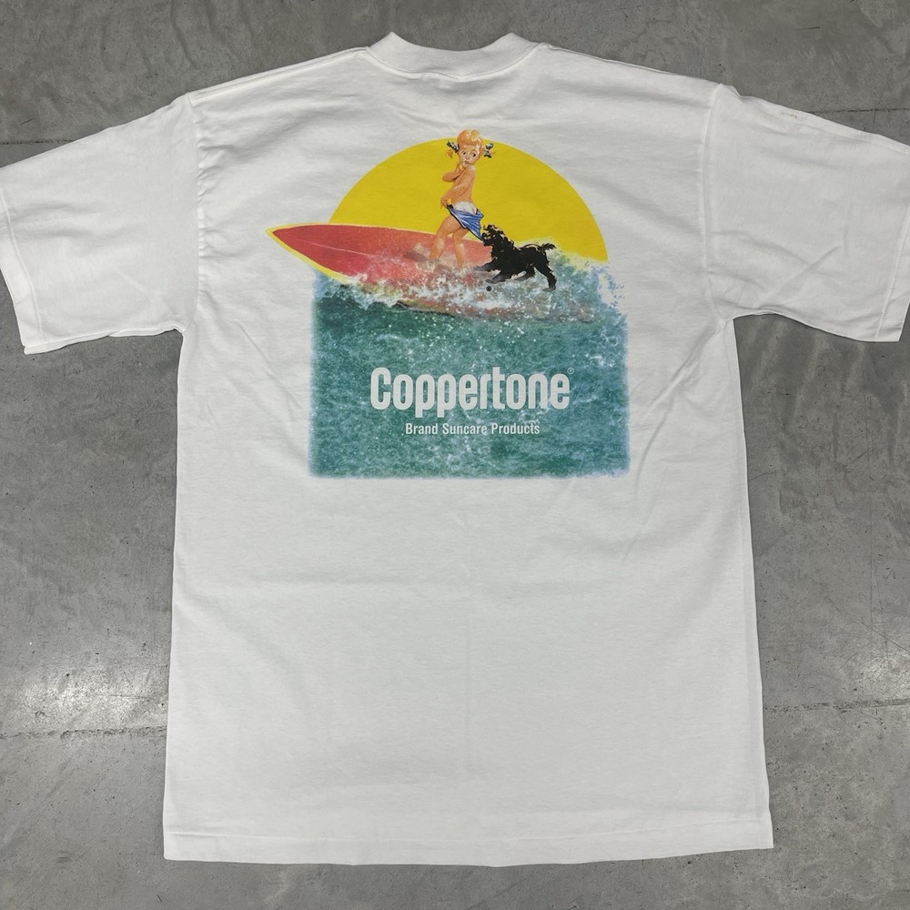 Vintage 90s Coppertone Sunscreen Tee Shirt Mens XL Single Stitch Ad Promo
