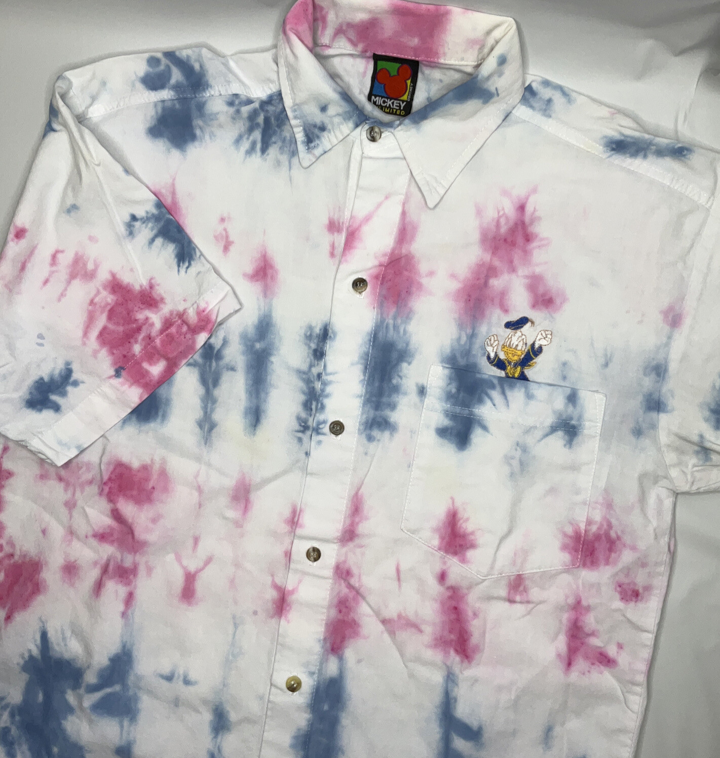 Vintage Disney Mickey Unlimited Shirt Sz M Donald Duck Tie Dye 90s Button Front gallery