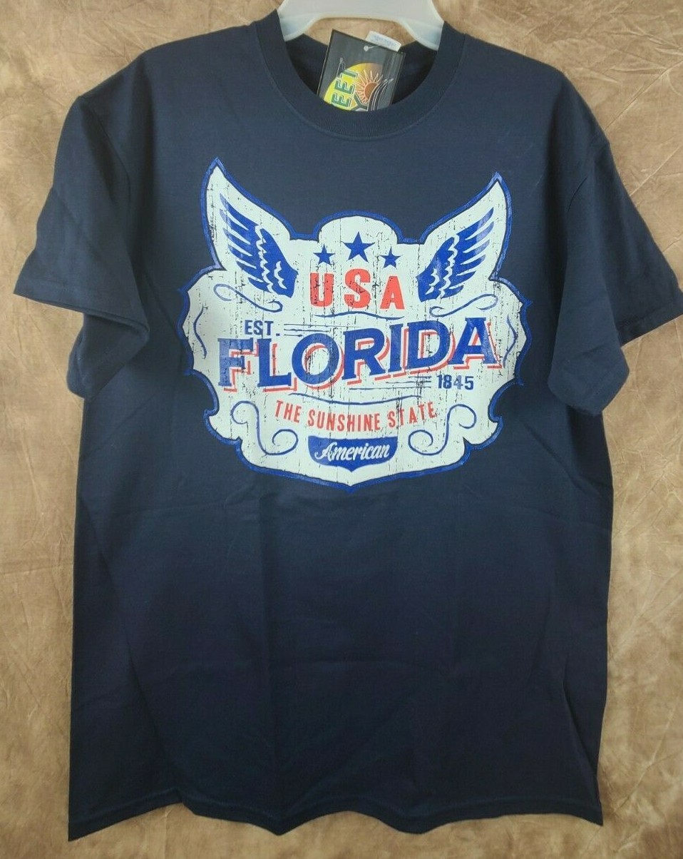 Medium Men’s Sweet Bay Florida USA T-Shirt Navy Blue Red White Logo Patriotic 2