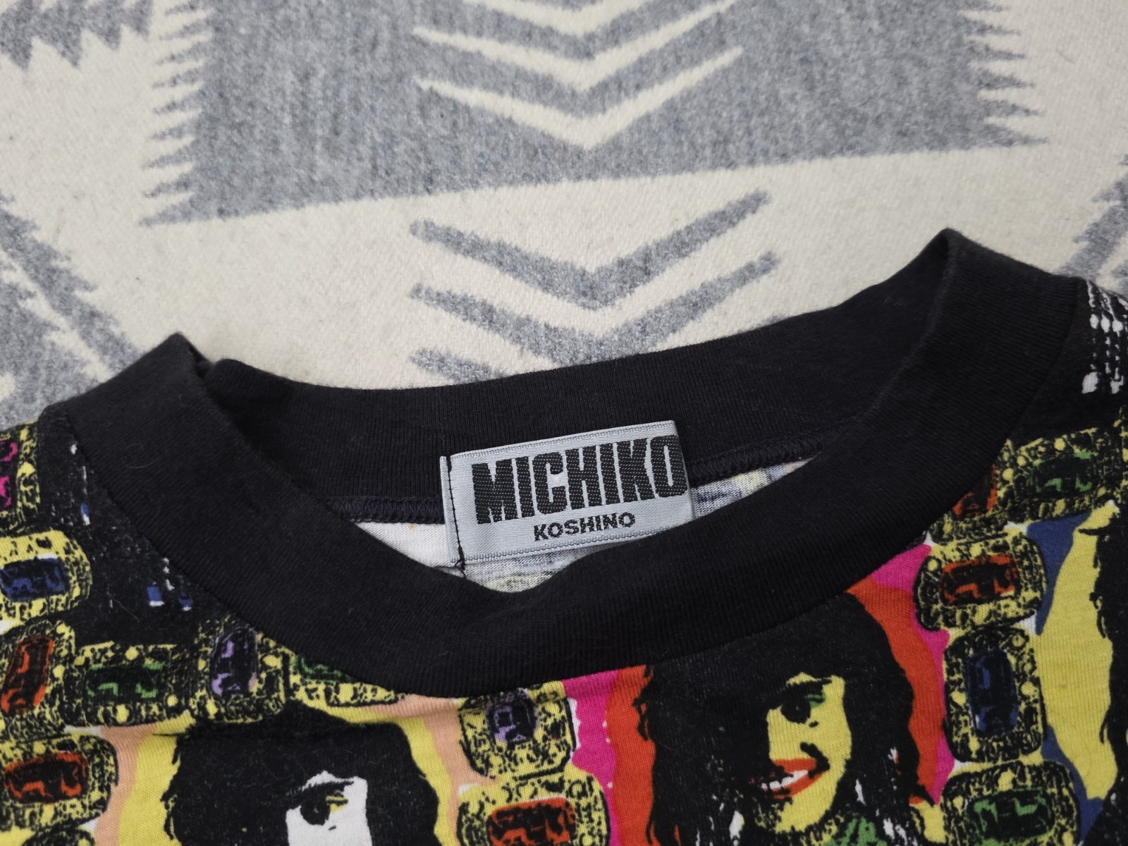 Vintage Michiko Koshino Pop Art Portrait All Over Print Long Sleeve Shirt Mens M gallery