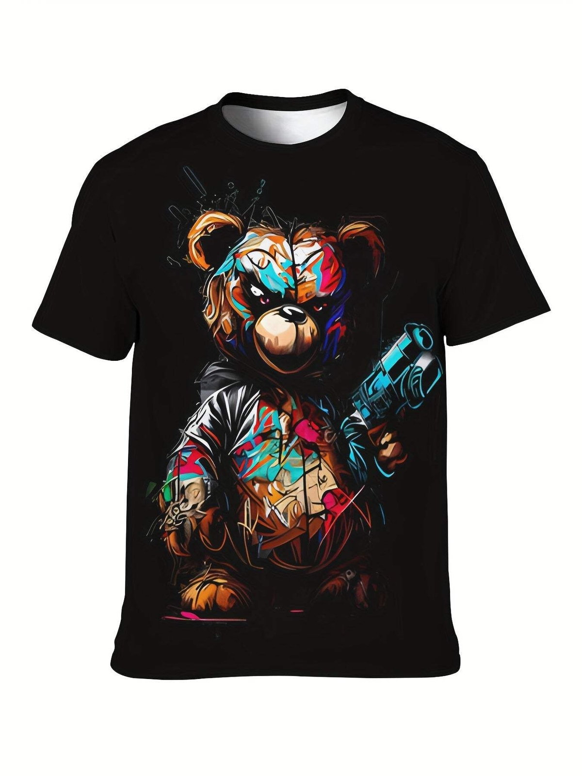 Men's Casual Short Sleeved T-shirt, Unique Bear Print - Soft Polyester Fiber, Ma gallery