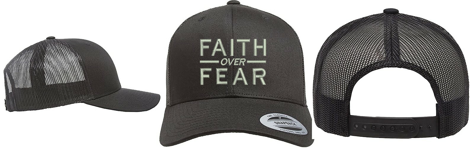 Yupoong Snapback Trucker Embroidered Hat FAITH OVER FEAR