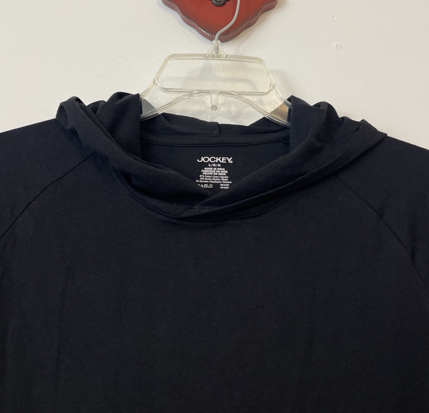 Jockey Mens Large Black Stretchy Pullover Long-Sleeved Hooded Tee NWT! A5975 gallery