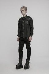 Punk Rave Men Black Gothic Punk Handsome Street Long Sleeve Shirt Slim Blouse