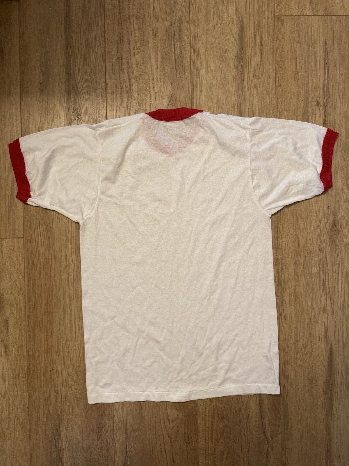Vintage 80s Single Stitch Ringer T Shirt White Red NEW/OLD Stock Single Stitch gallery