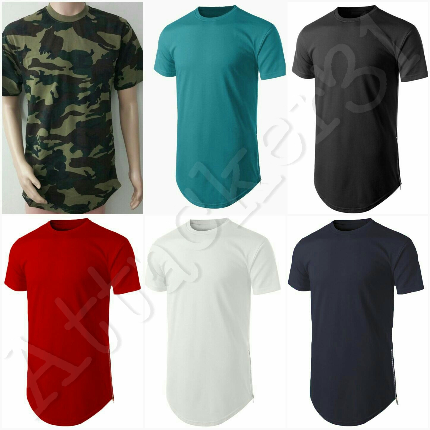 NEW Men’s Basic Hip Hop Style Long T-Shirt with Side Zipper S: 4XL 100% COTTON