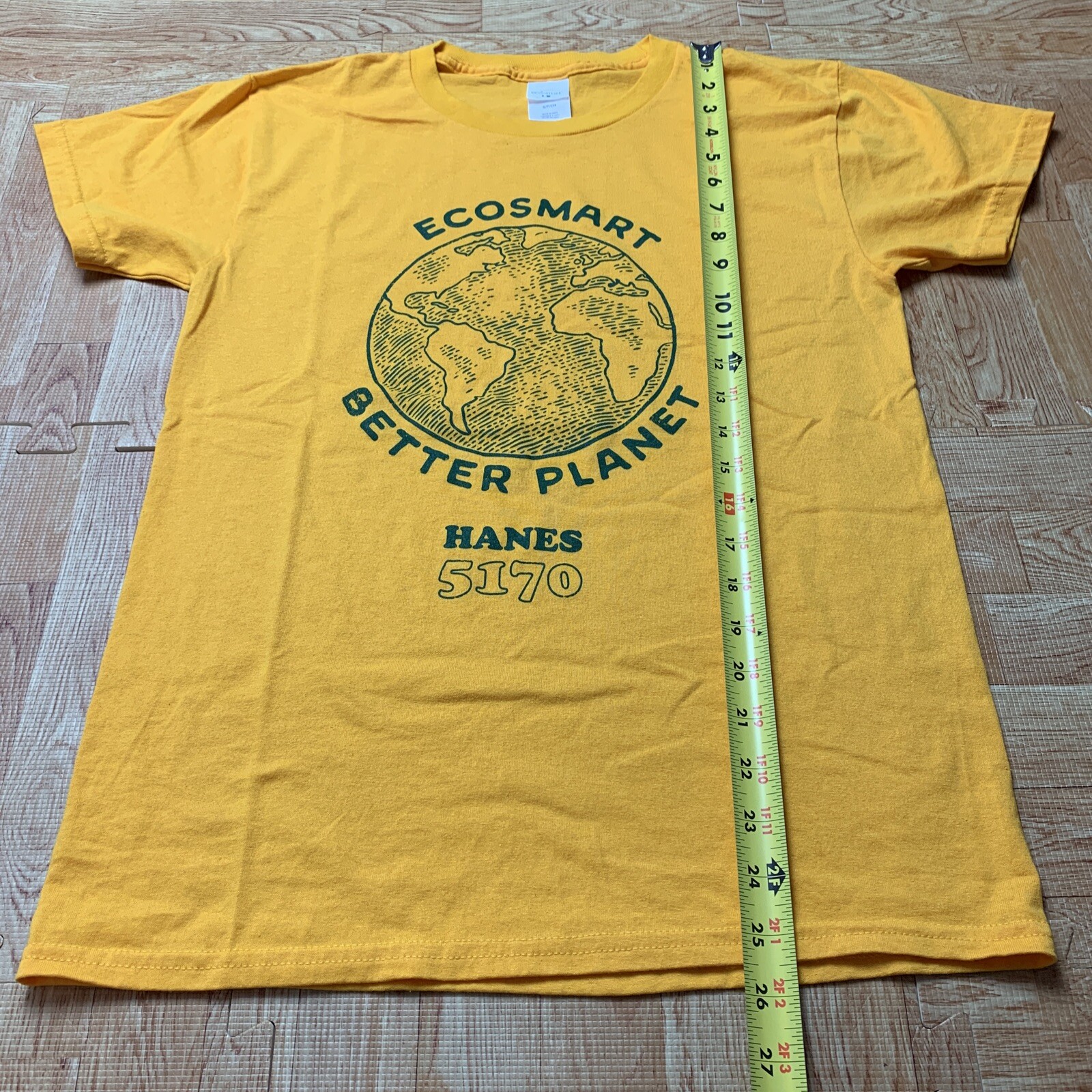 Yellow Hanes Eco-Smart Shirt Size Small Better Planet Earth Recycled 50/50 Tee gallery