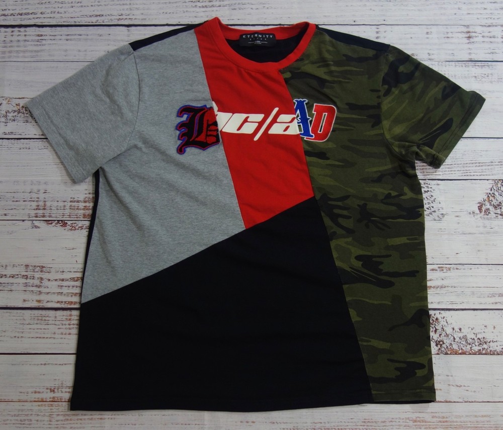 Eternity BC/AD Color Block Gray Camo Black Red Chest Logo T-Shirt Mens XL
