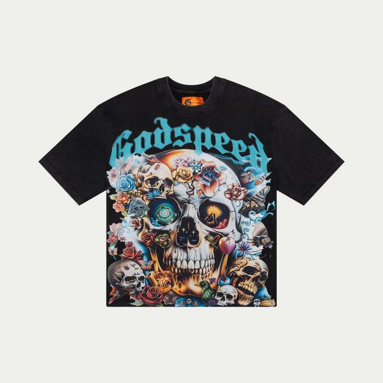 Godspeed T-Shirt Skull Flowers Graphic Tee Vintage Washed Black Streetwear M-XXL gallery