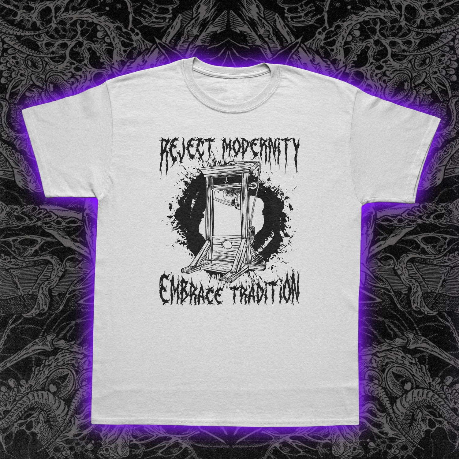 Reject Modernity Embrace Guillotine T-Shirt Meme Slogan Political Satire Tee gallery