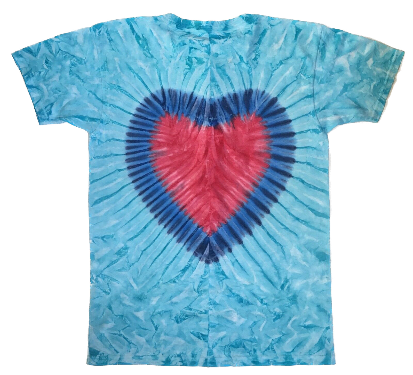 *New* 2XL - Sm Handmade Tie Dye, Aqua w/Heart, Crew or V-Neck gallery