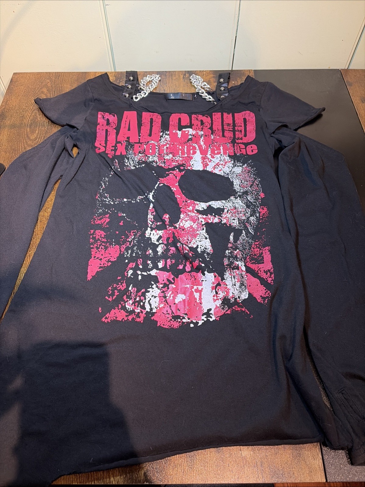 SexPot Revenge Black Shirt W/Chains Straps Long Sleeves Finger Holes J-Fashion gallery
