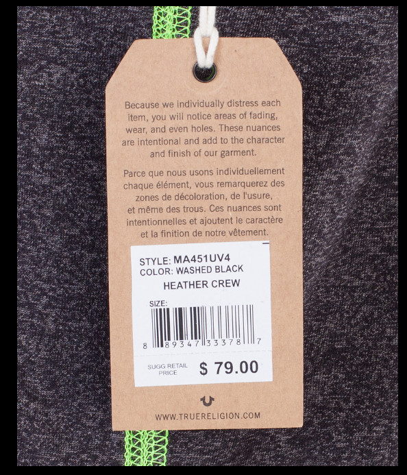 $79 TRUE RELIGION Black HEATHER CREW Short Sleeve Designer Graphic T-shirt NWT gallery