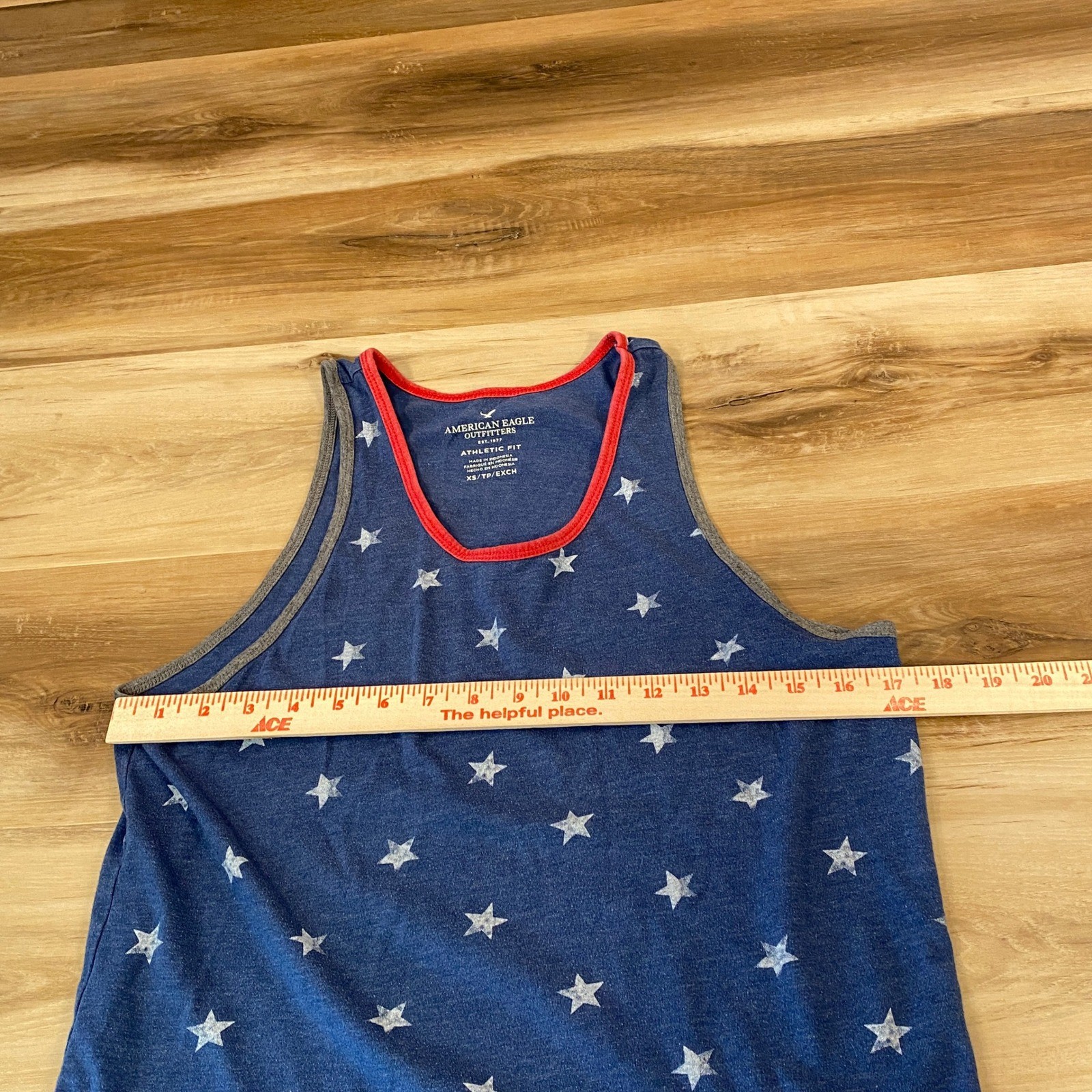 American Eagle Mens XS Blue Star Print Tank Top Patriotic Ringer Athletic Fit gallery