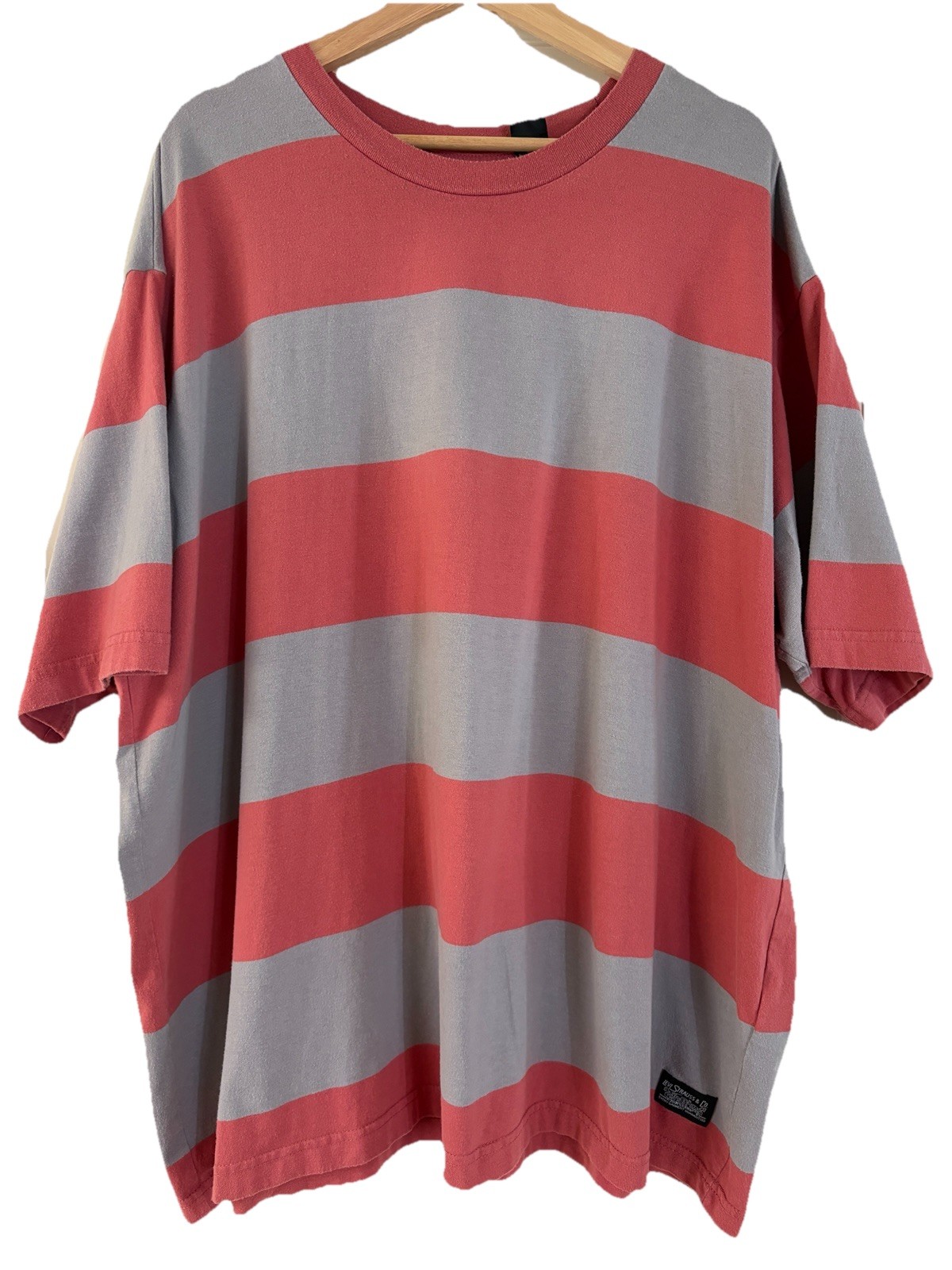 Vintage Levi’s XXL T-Shirt Wide Striped Cotton Tee Brick Red & Gray Relaxed Fit
