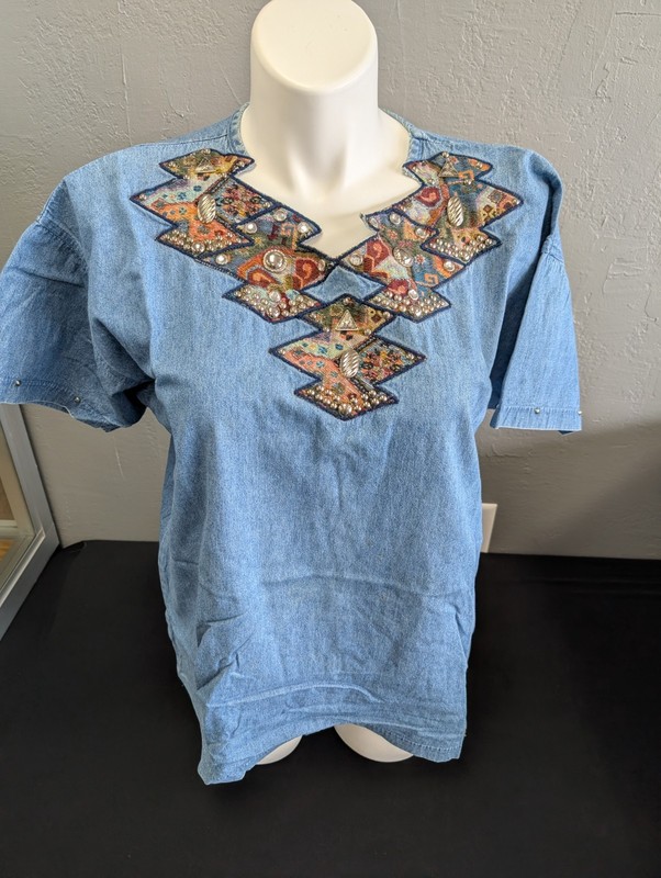 Vintage i7SLi Super Line Denim Embroidered Western Shirt One Size USA