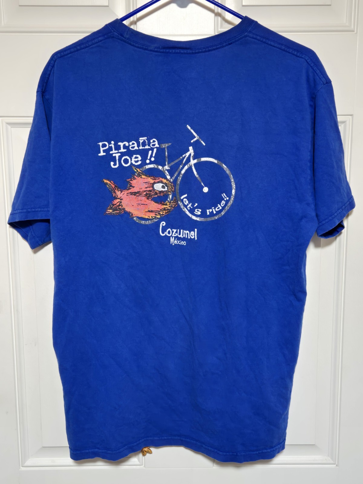 Pirana Joe Shirt Men Large Blue Cozumel Vacation Destination Tee Fish Mexico gallery