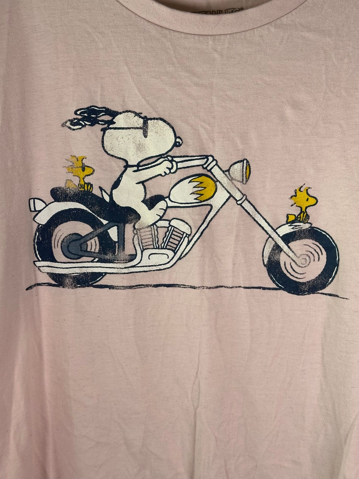 PeanutsShirt Mens L Snoopy Motorcycle Woodstock Pink Short Sleeve Graphic Tee gallery