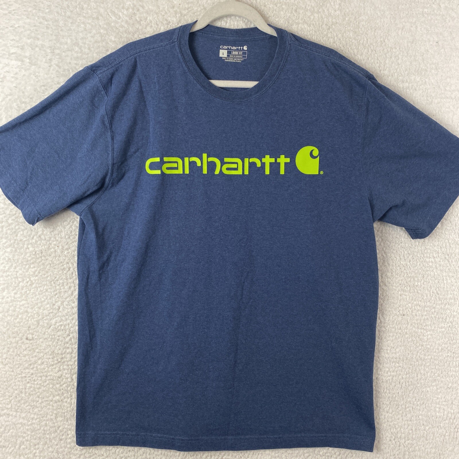 Carhartt T-Shirt Men L Blue Loose Fit Heavy Short Sleeve Work Spellout TK0195-M gallery
