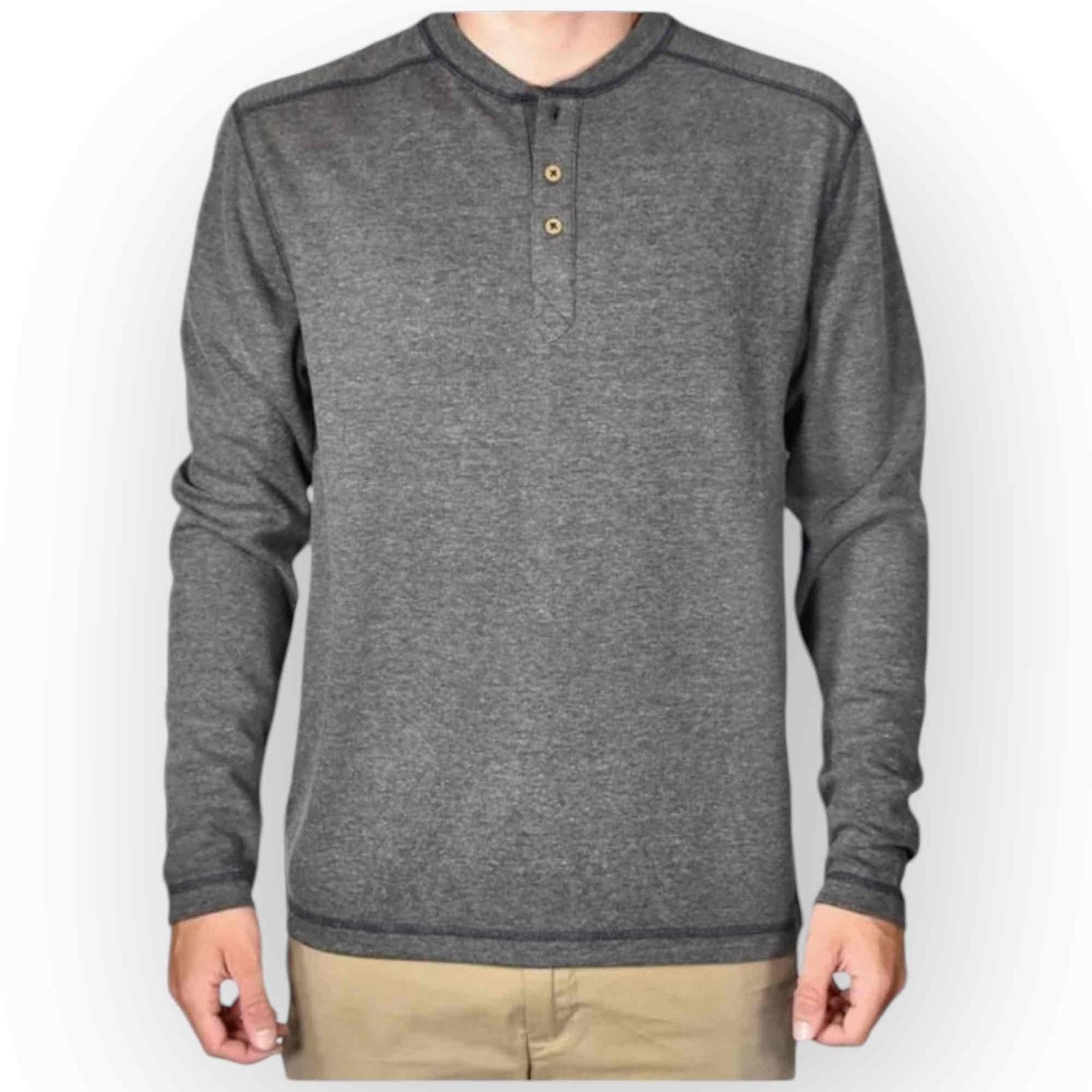 Vintage 1946 Mens Stretch Button-Placket Henley Shirt, Charcoal Heather 0535S gallery