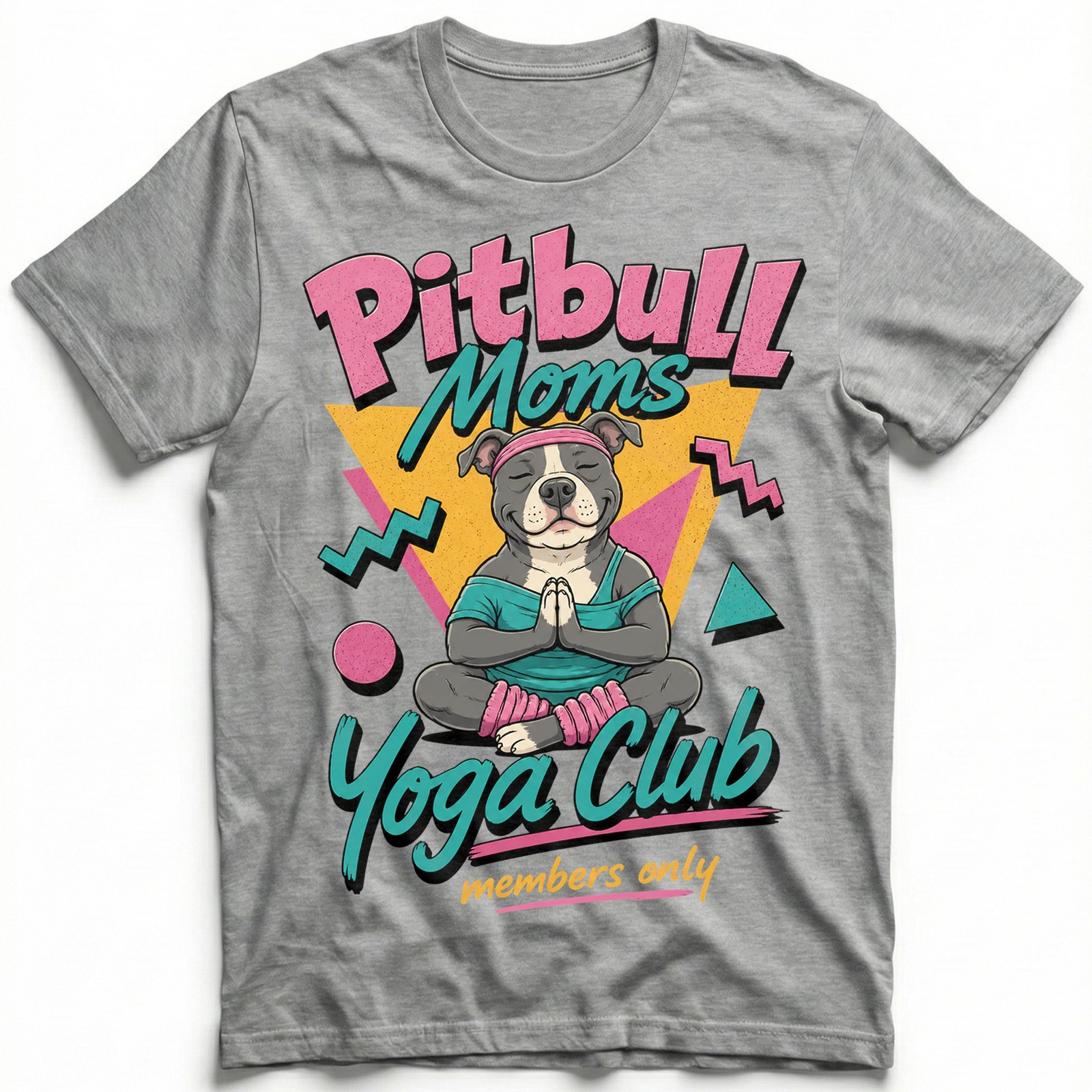 Pitbull Moms Yoga Club Geometric Retro Pink Lover T-Shirt Namaste Puppy Tee gallery