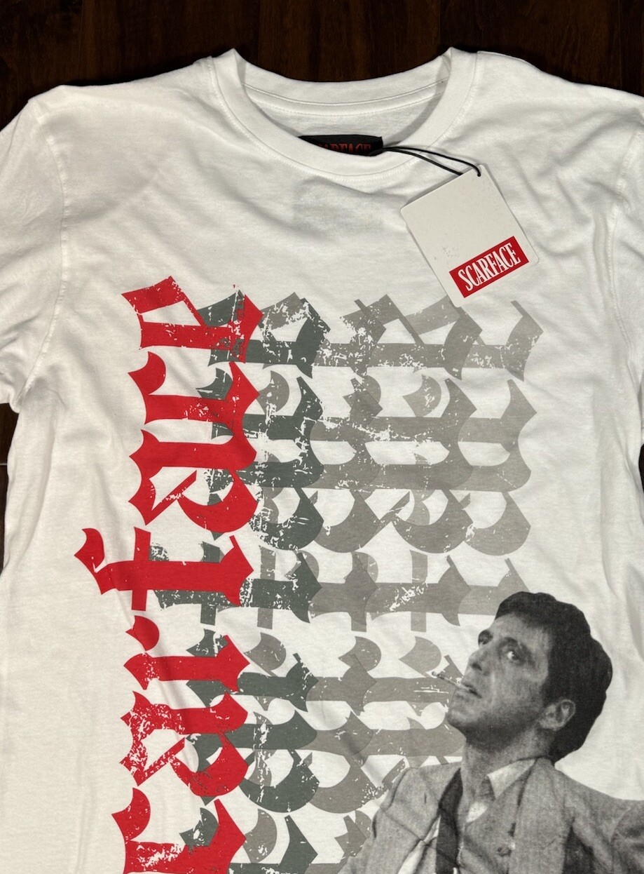 REASON Scarface Tony Montana Old English Shirt White Men’s Size L *NEW* gallery