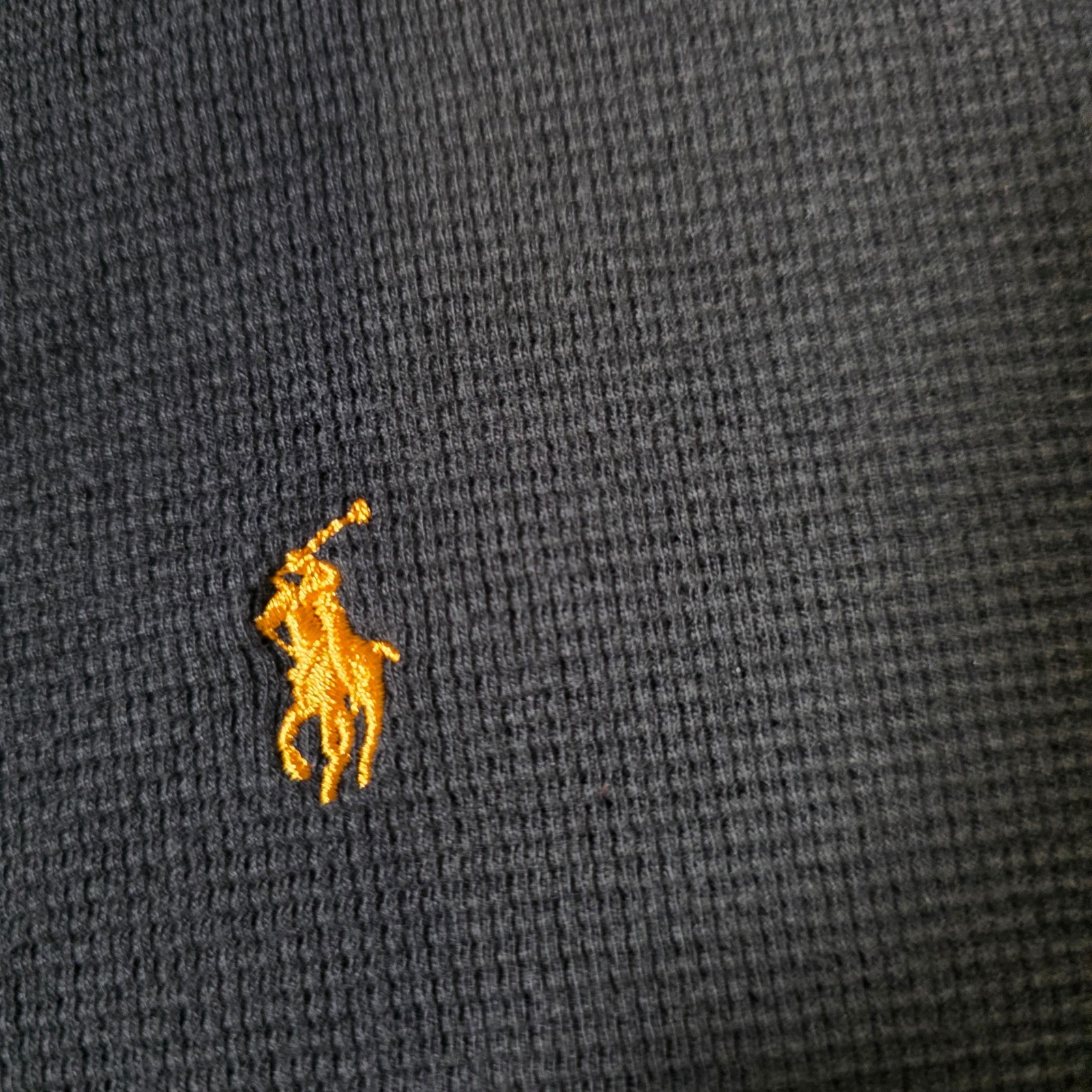 Polo Ralph Lauren Mens XL Thermal Shirt Black Waffle Knit Orange Pony Logo gallery