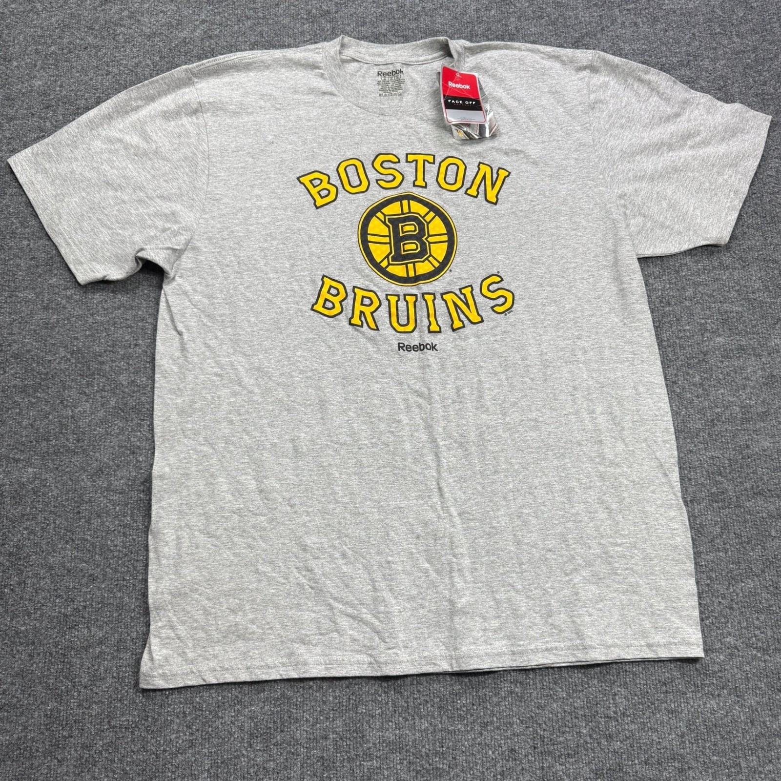 Boston Bruins Reebok T Shirt Mens XL Gray NHL Hockey Face Off Graphic Tee Logo