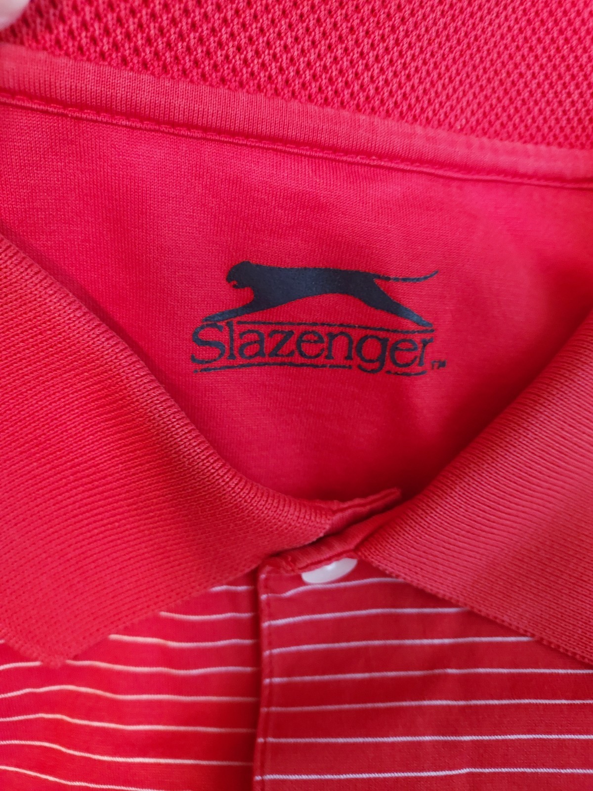 Slazenger Men's Golf striped XL red shirt Polo EUC Cotton well made Metal logo gallery