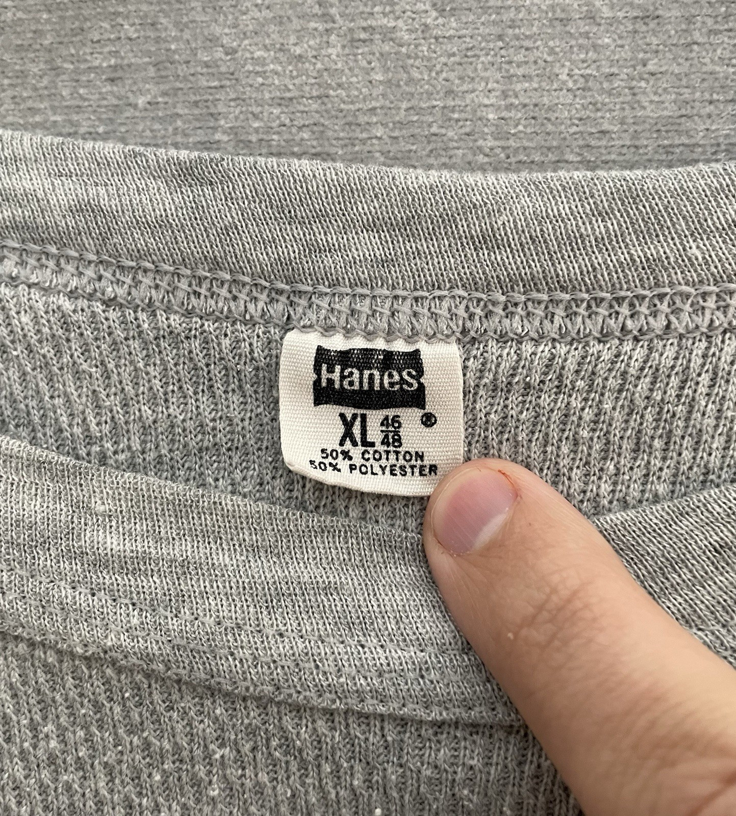 Vintage Hanes Thermal Waffle Knit Gray Crewneck Shirt Men's XL Made In USA 70's gallery